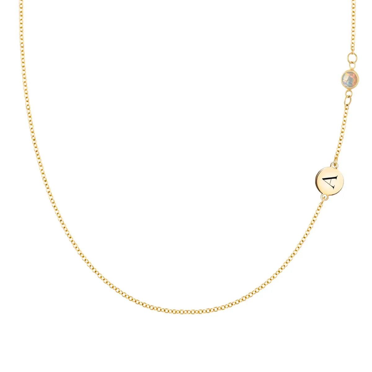 1 Letter & 1 Petite Opal Necklace in 14k Gold (October) sold by Haverhill