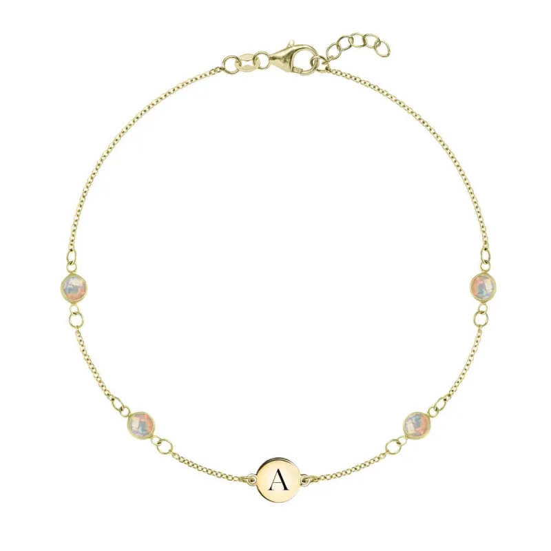 1 Letter & 4 Petite Opal Bracelet  in 14k Gold (October) sold by Haverhill