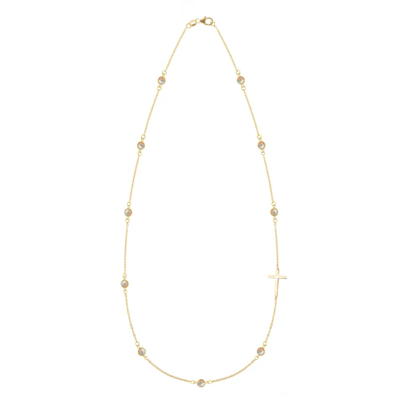 Bayberry Opal Birthstone Cross Necklace in 14k Gold (October) sold by Haverhill