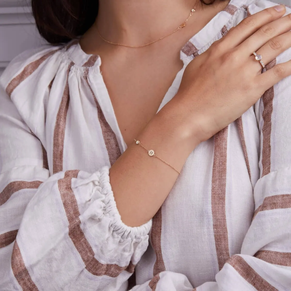 1 Letter & 1 Petite Opal Bracelet in 14k Gold (October) sold by Haverhill product image thumbnail 2