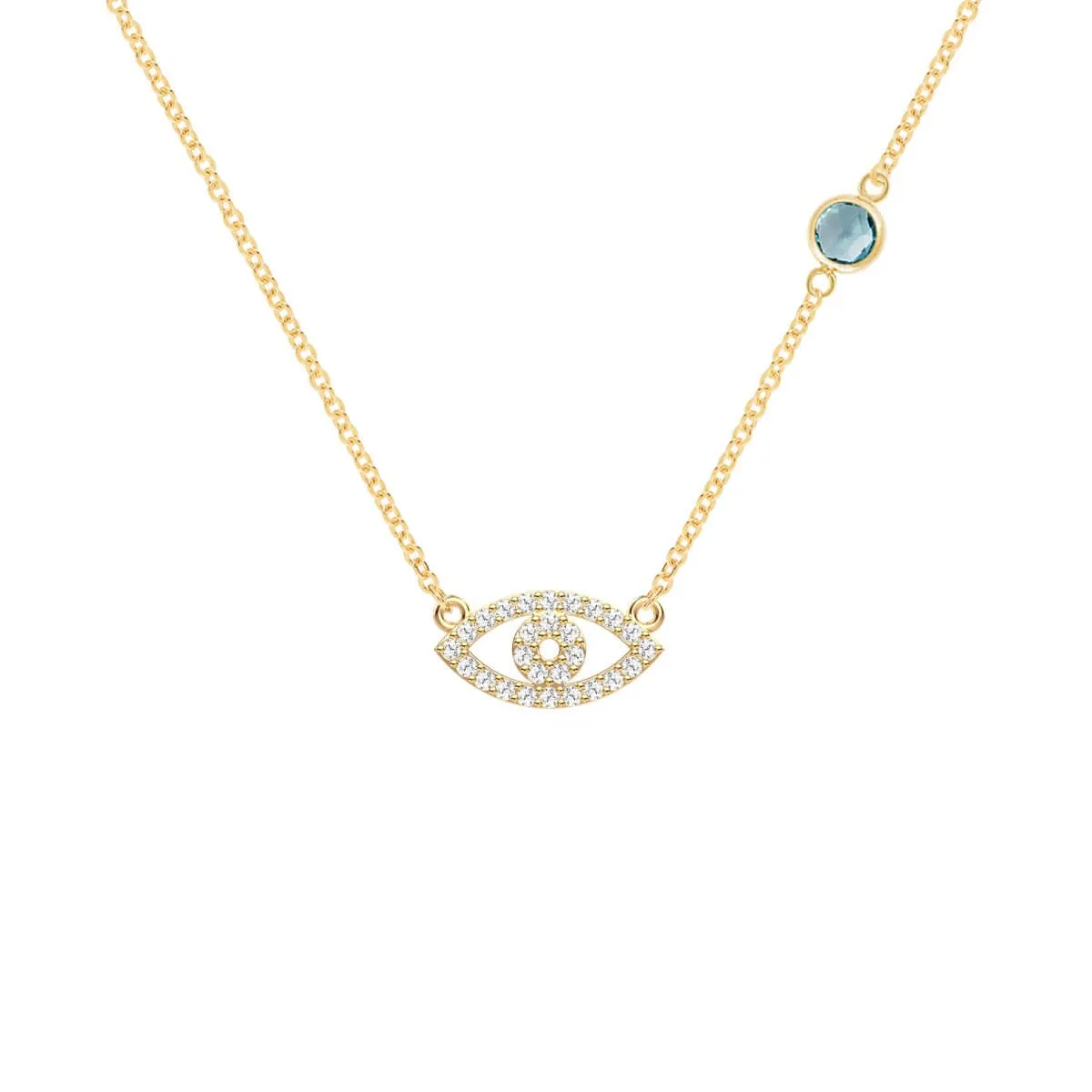 Diamond Evil Eye & Nantucket Blue Topaz Necklace in 14k Gold (December) sold by Haverhill