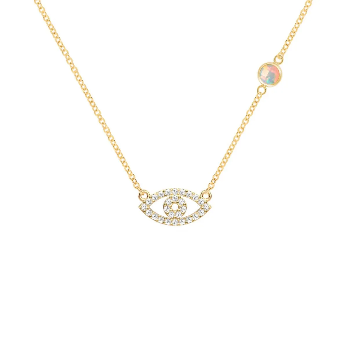 Diamond Evil Eye & Opal Necklace in 14k Gold (October) sold by Haverhill