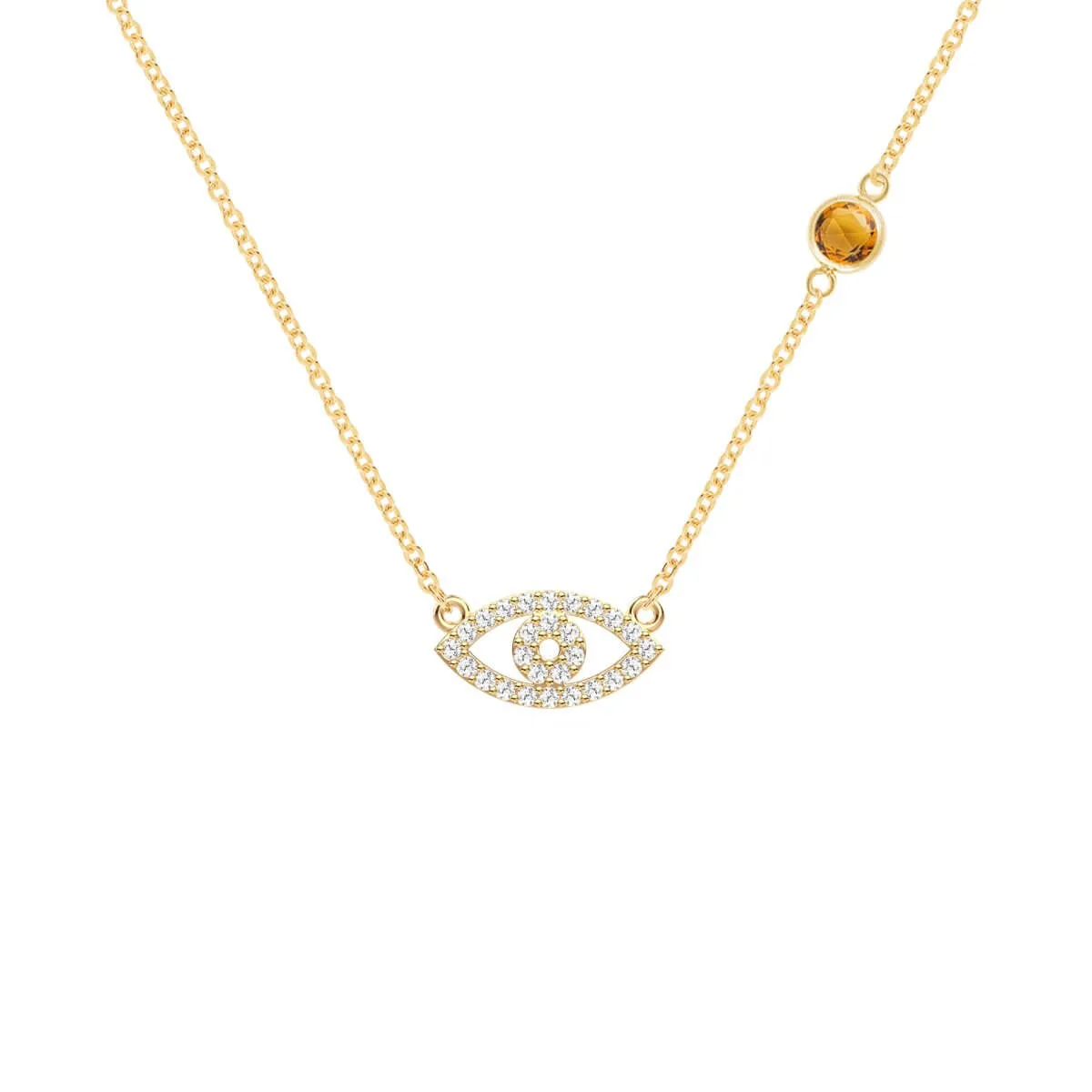 Diamond Evil Eye & Citrine Necklace in 14k Gold (November) sold by Haverhill
