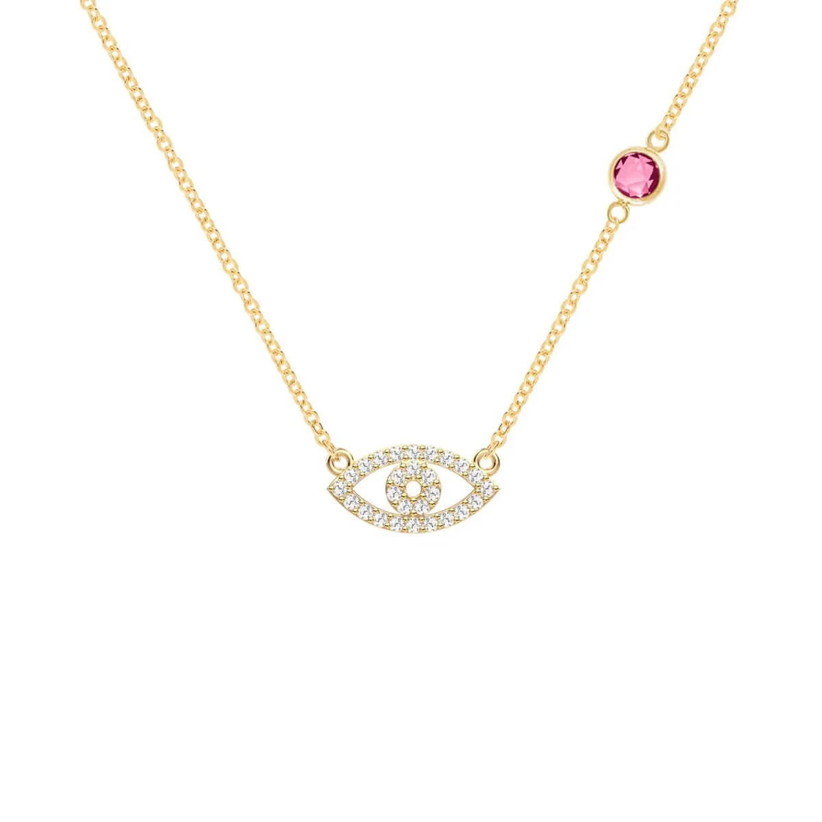 Diamond Evil Eye & Pink Sapphire Necklace in 14k Gold (October) sold by Haverhill