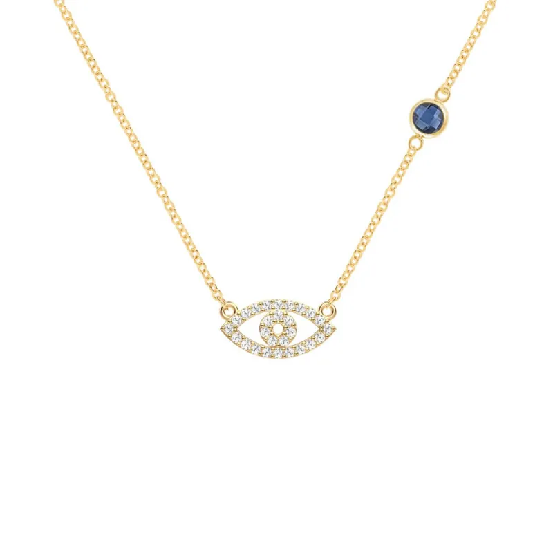 Diamond Evil Eye & Sapphire Necklace in 14k Gold (September) sold by Haverhill