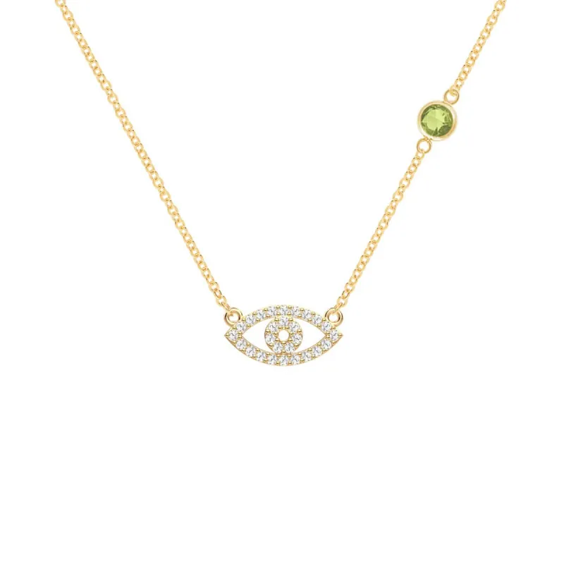Diamond Evil Eye & Peridot Necklace in 14k Gold (August) sold by Haverhill