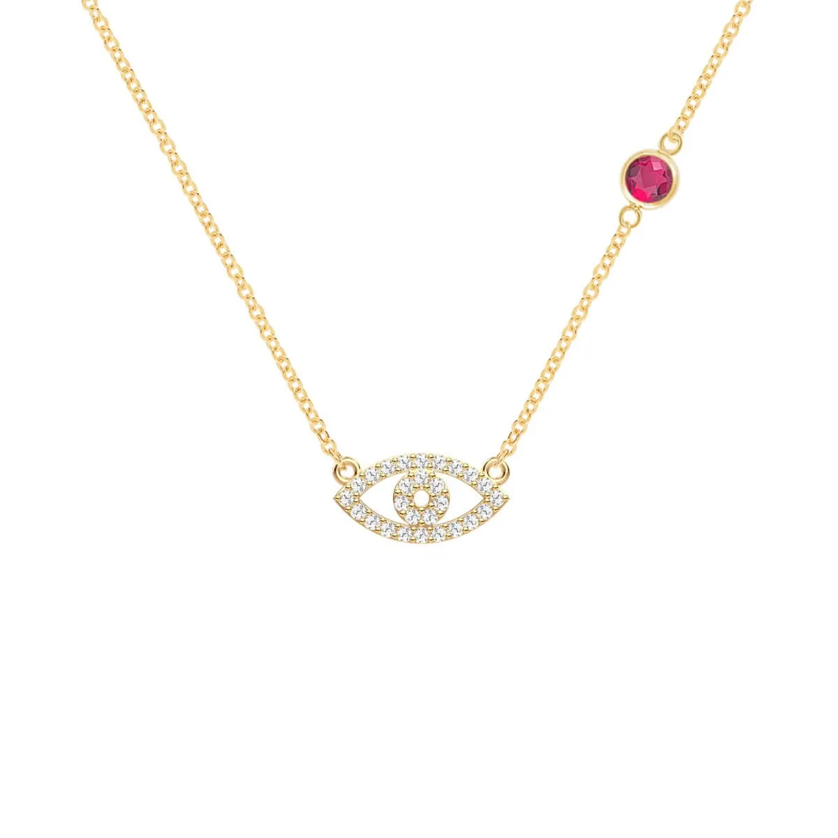 Diamond Evil Eye & Ruby Necklace in 14k Gold (July) sold by Haverhill