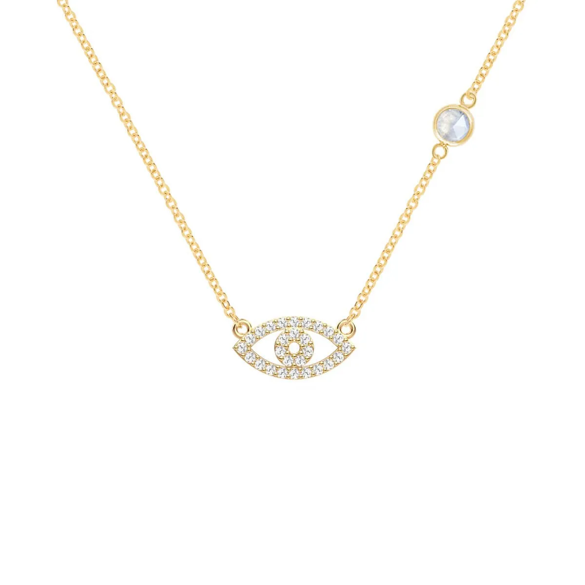 Diamond Evil Eye & Moonstone Necklace in 14k Gold (June) sold by Haverhill