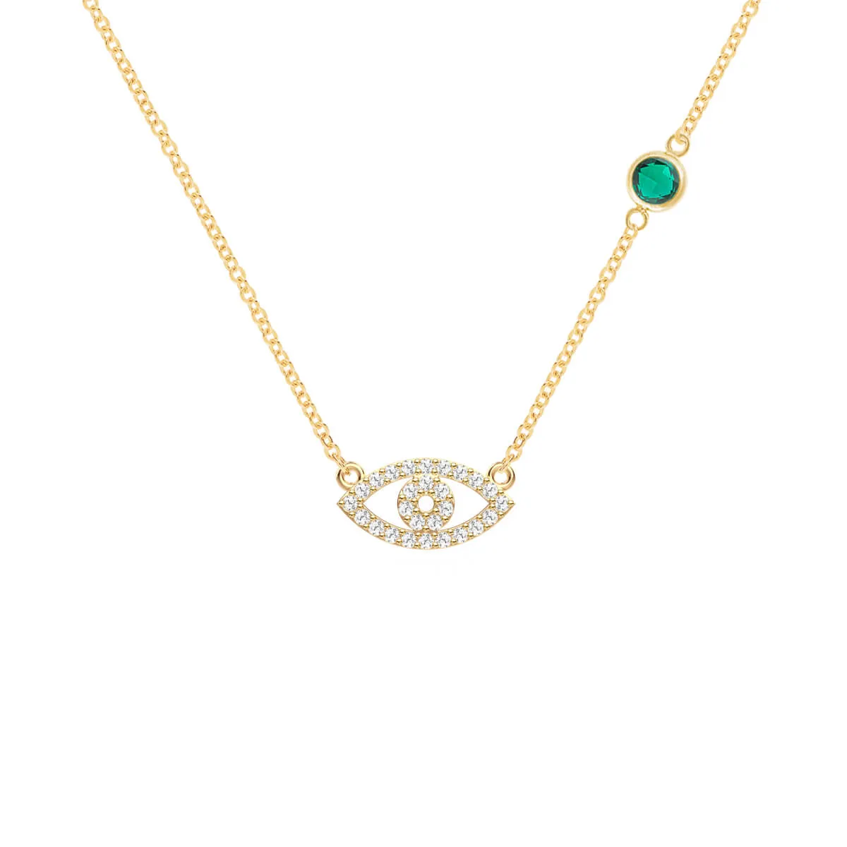 Diamond Evil Eye & Emerald Necklace in 14k Gold (May) sold by Haverhill