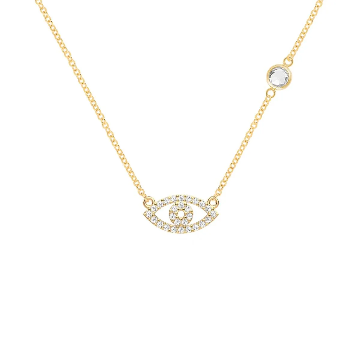 Diamond Evil Eye & White Topaz Necklace in 14k Gold (April) sold by Haverhill