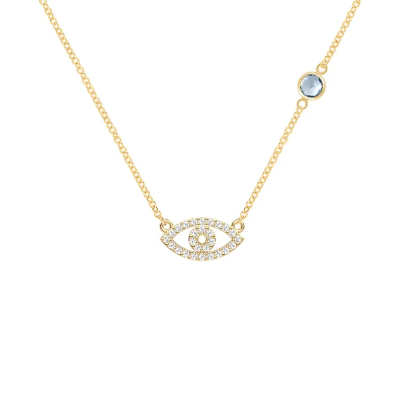 Diamond Evil Eye & Aquamarine Necklace in 14k Gold (March) sold by Haverhill