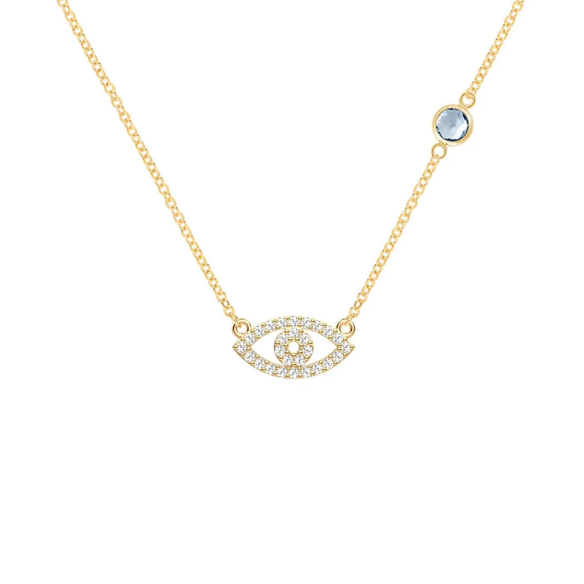 Diamond Evil Eye & Aquamarine Necklace in 14k Gold (March) sold by Haverhill