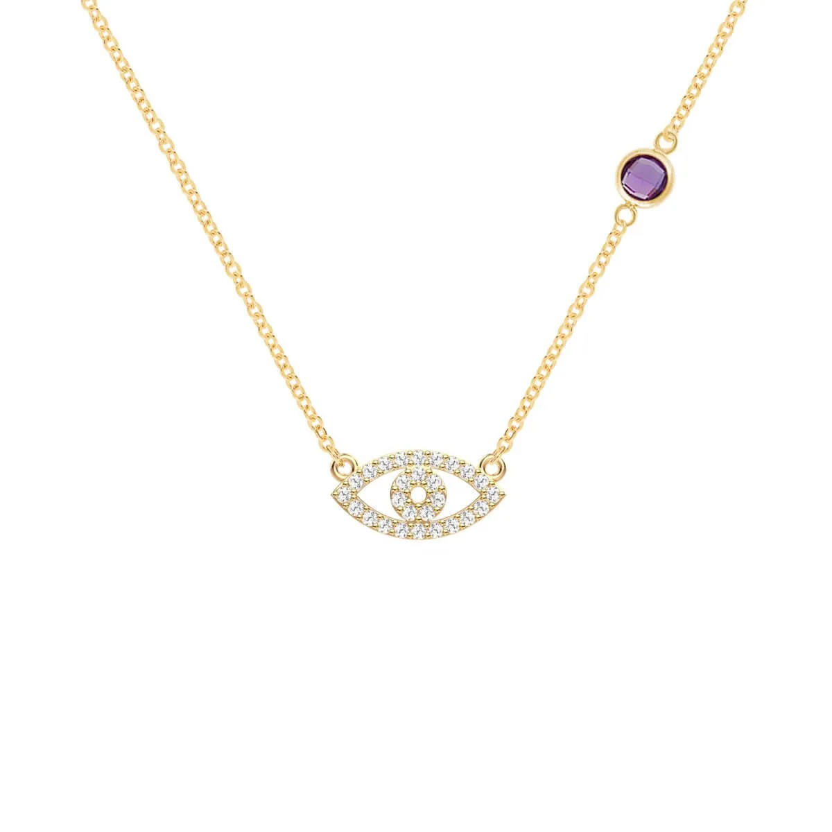 Diamond Evil Eye & Amethyst Necklace in 14k Gold (February) sold by Haverhill