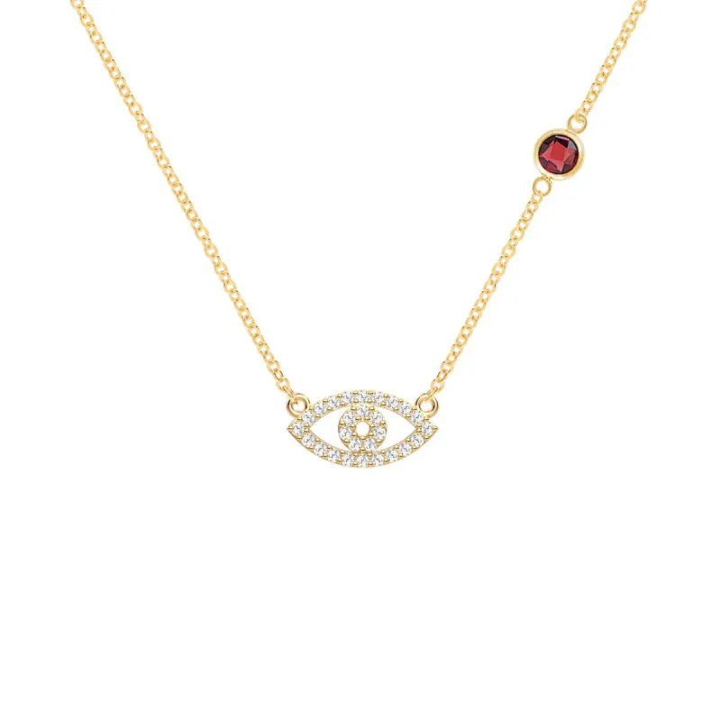 Diamond Evil Eye & Garnet Necklace in 14k Gold (January) sold by Haverhill