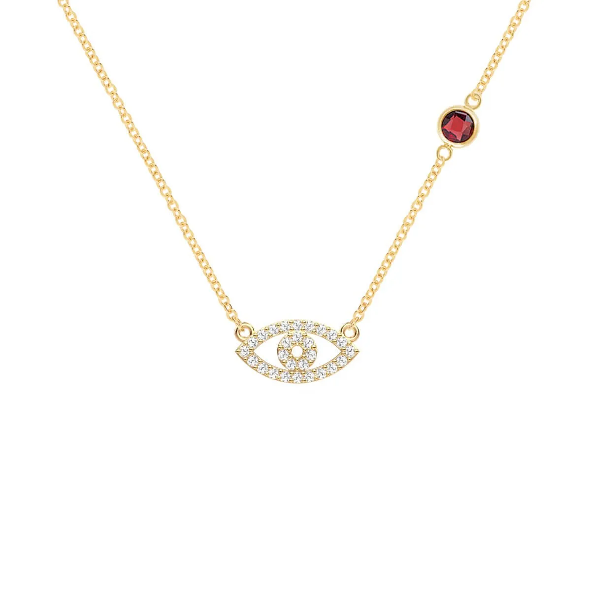 Diamond Evil Eye & Garnet Necklace in 14k Gold (January) sold by Haverhill