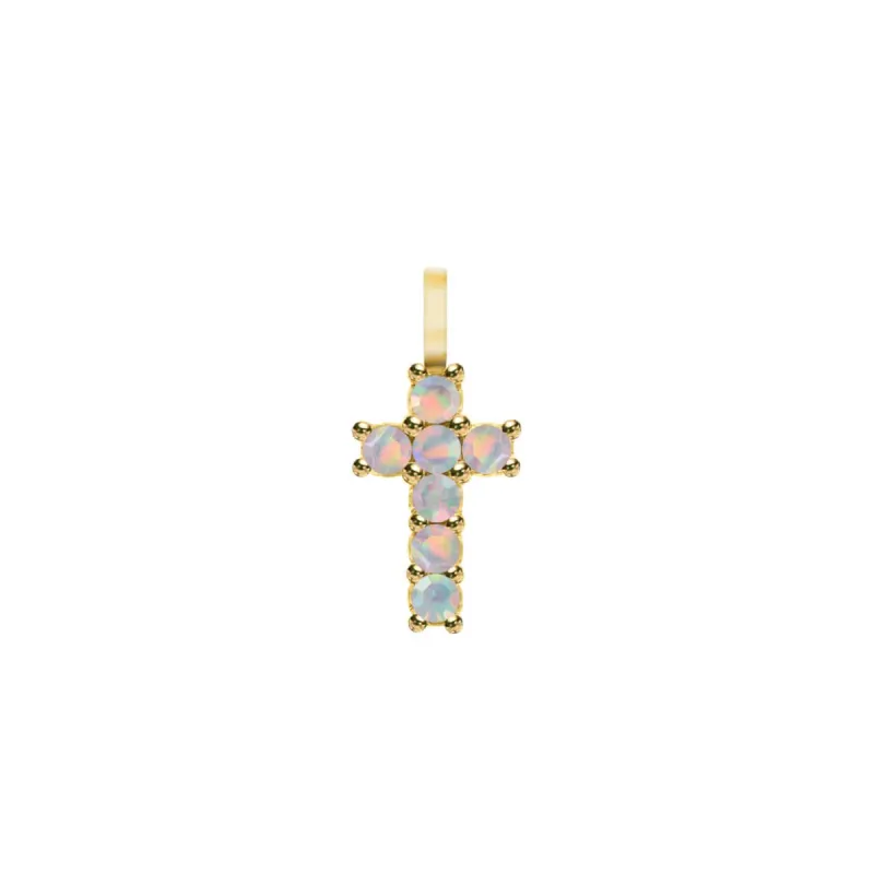 Rosecliff Small Cross Opal Pendant in 14k Gold (October) sold by Haverhill