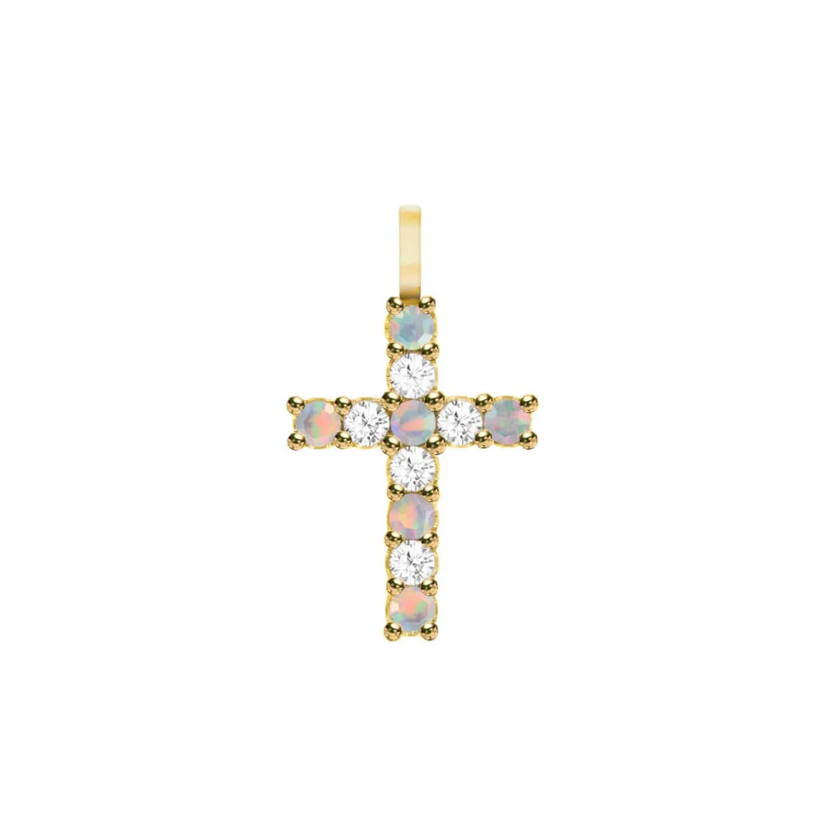Rosecliff Cross Diamond & Opal Pendant in 14k Gold (October) sold by Haverhill