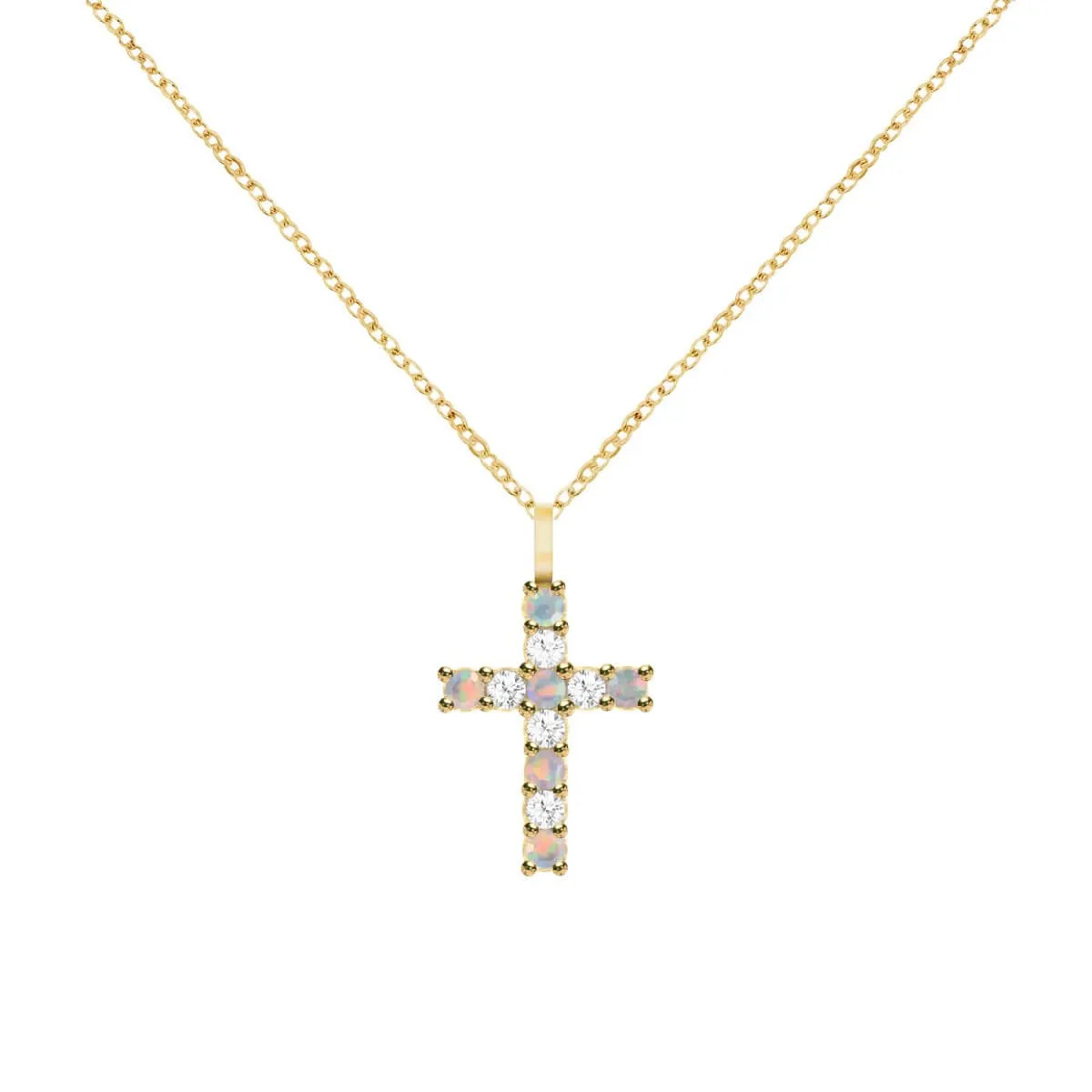 Rosecliff Cross Diamond & Opal Pendant in 14k Gold (October) sold by Haverhill product image thumbnail 4