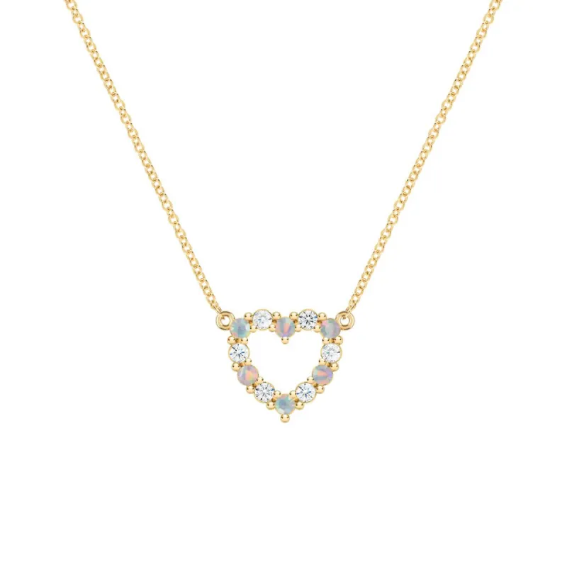 Rosecliff Small Heart Diamond & Opal Necklace in 14k Gold (October) sold by Haverhill