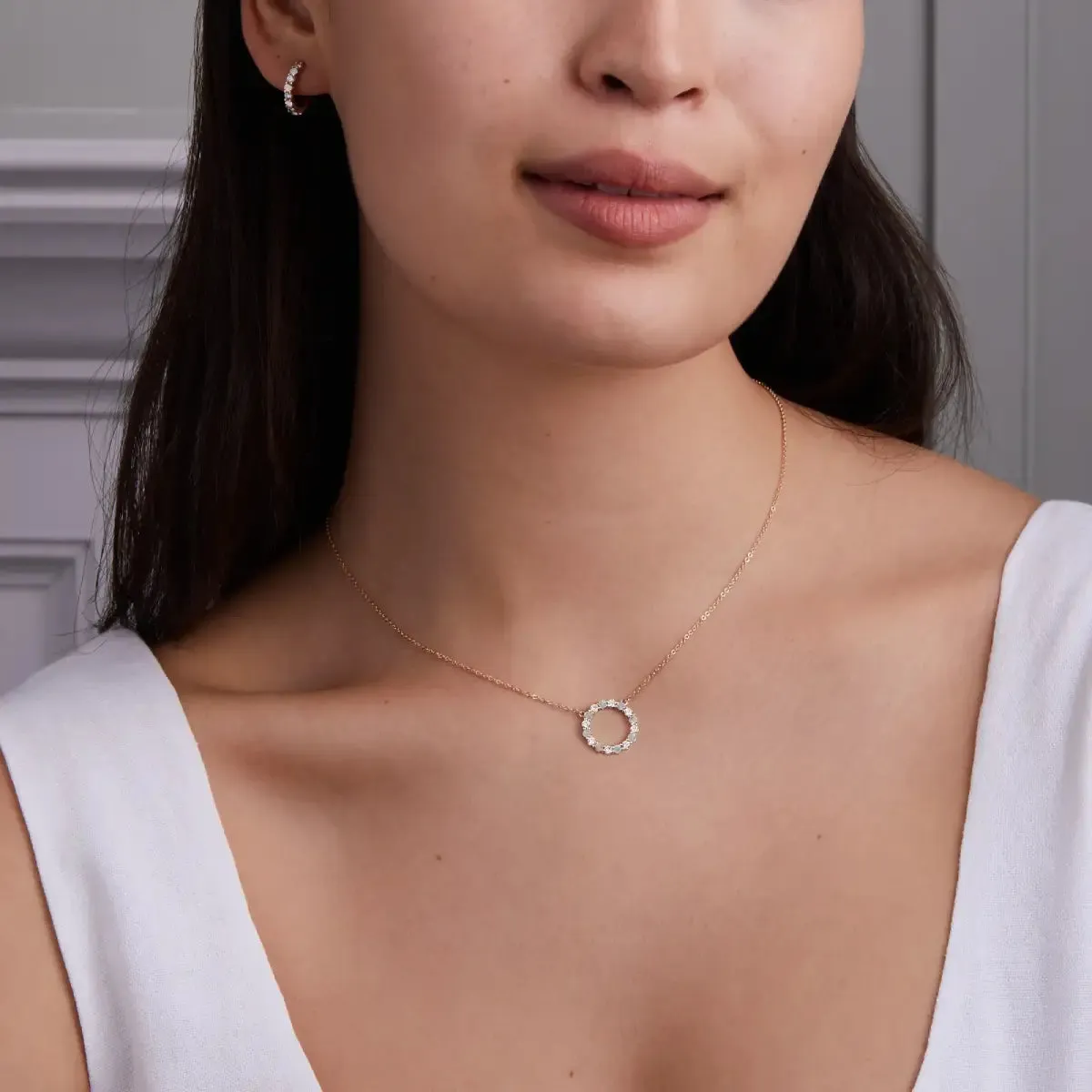 Rosecliff Circle Diamond & Opal Necklace in 14k Gold (October) sold by Haverhill product image thumbnail 2