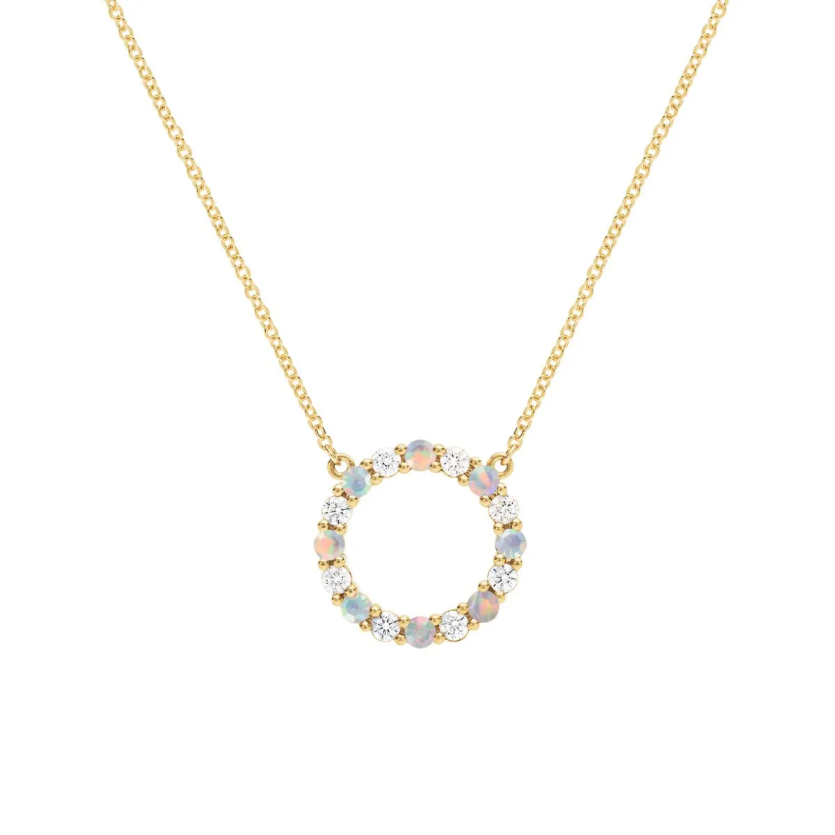 Rosecliff Circle Diamond & Opal Necklace in 14k Gold (October) sold by Haverhill
