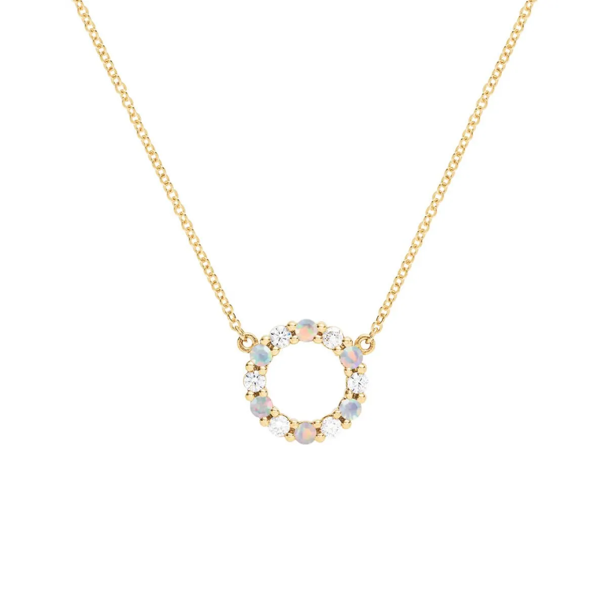 Rosecliff Small Circle Diamond & Opal Necklace in 14k Gold (October) sold by Haverhill