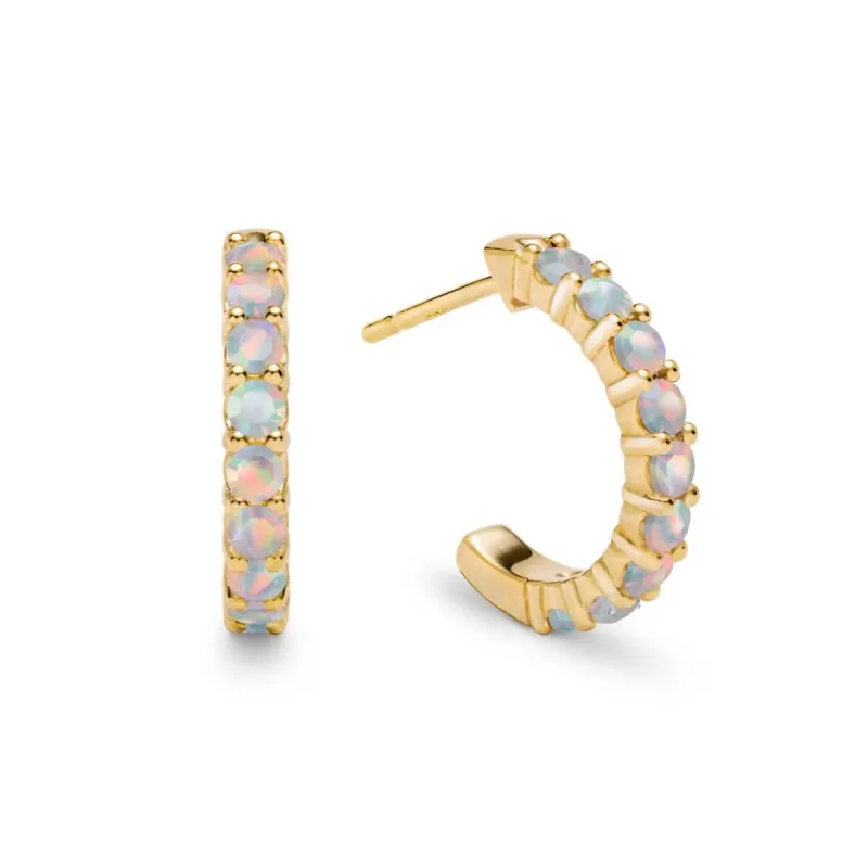 Rosecliff Opal Huggie Hoop Earrings in 14k Gold (October) sold by Haverhill