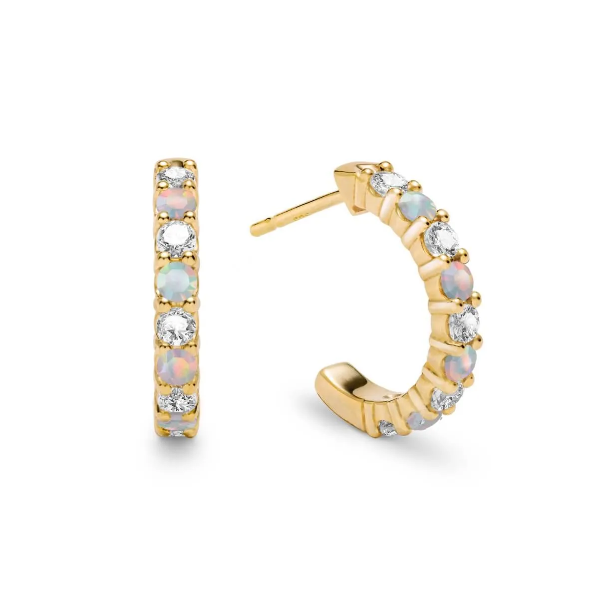 Rosecliff Diamond & Opal Huggie Hoop Earrings in 14k Gold (October) sold by Haverhill