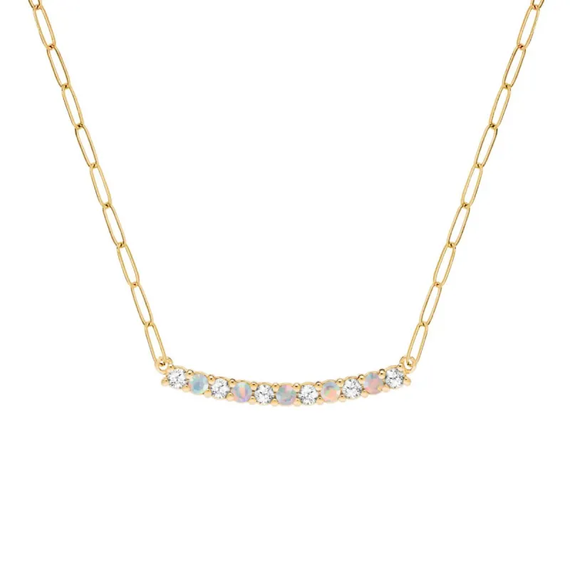 Rosecliff Diamond & Opal Bar Adelaide Mini Necklace in 14k Gold (October) sold by Haverhill