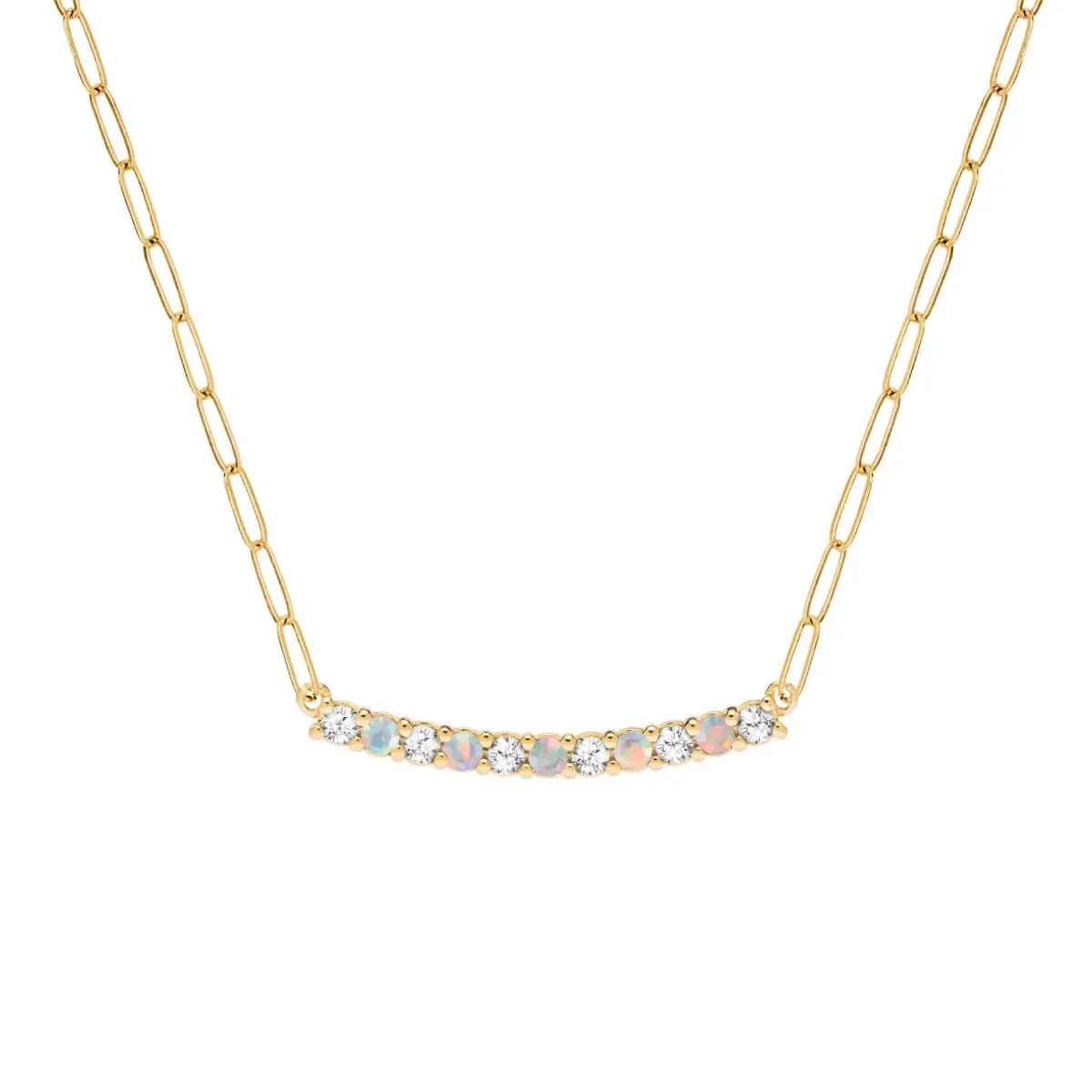 Rosecliff Diamond & Opal Bar Adelaide Mini Necklace in 14k Gold (October) sold by Haverhill