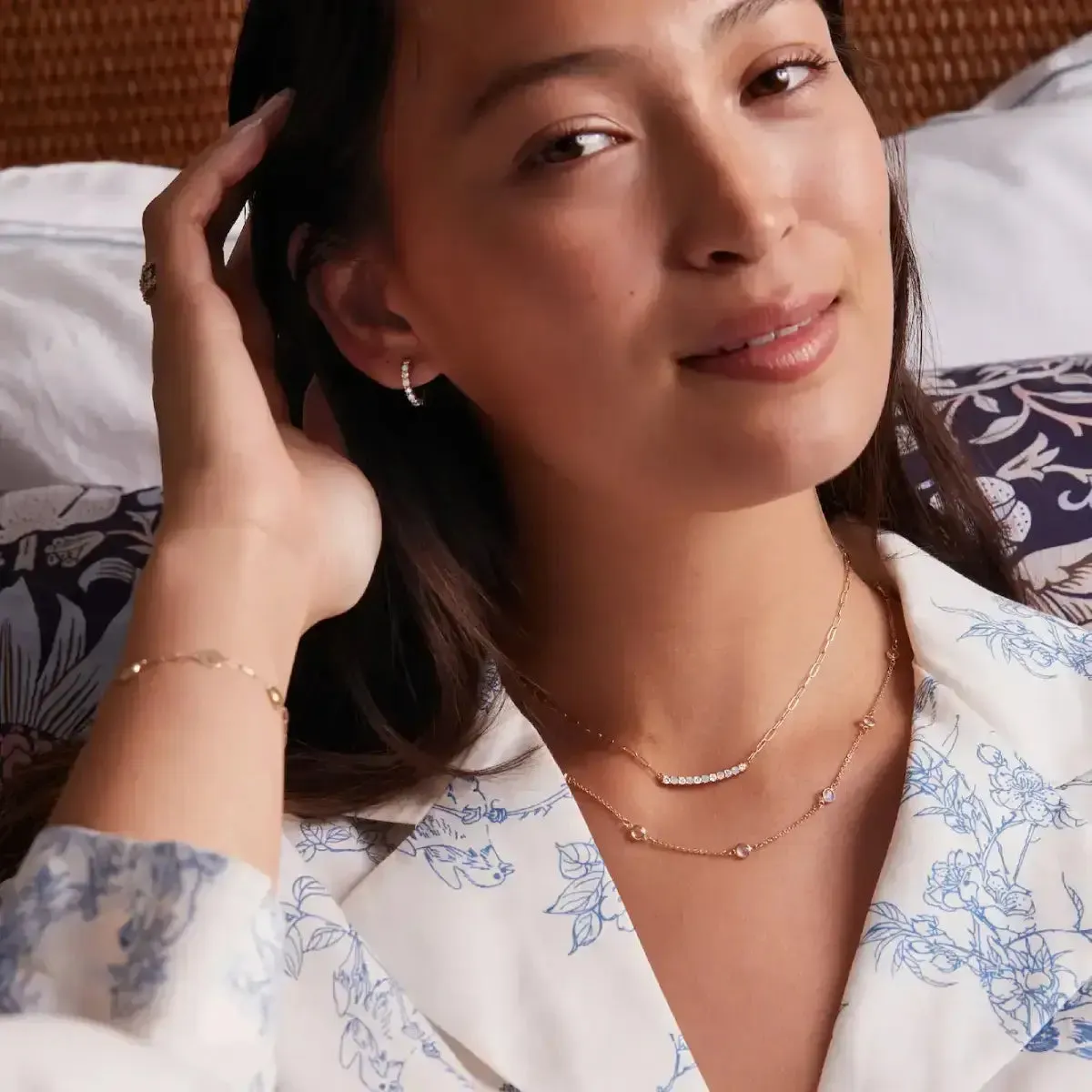 Rosecliff Diamond & Opal Bar Adelaide Mini Necklace in 14k Gold (October) sold by Haverhill product image thumbnail 3