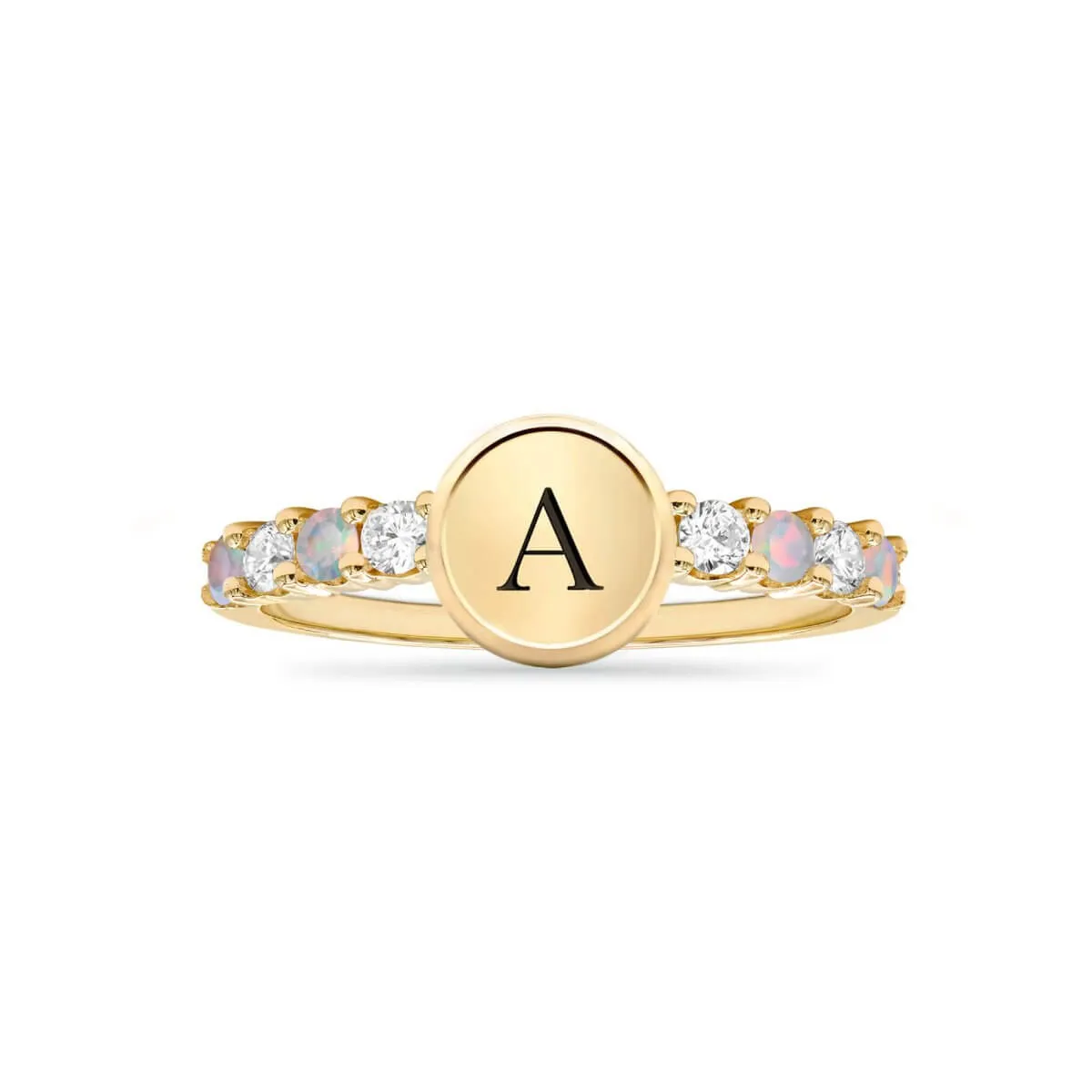 Rosecliff Letter Diamond & Opal Ring in 14k Gold (October) sold by Haverhill product image thumbnail 4