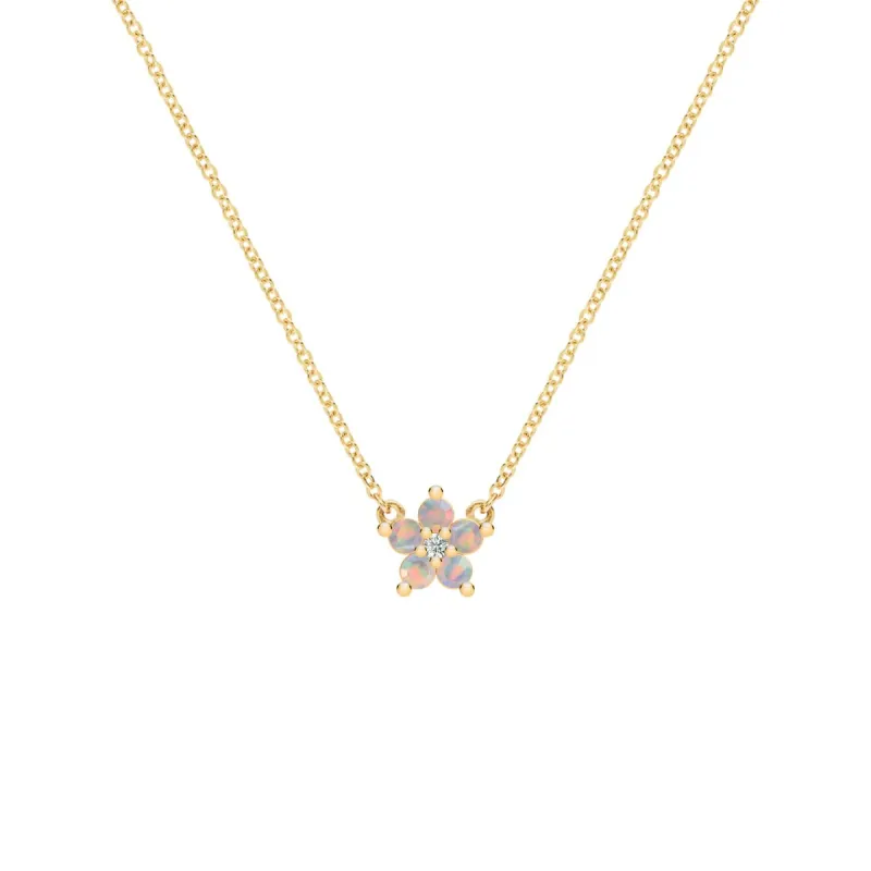 Greenwich Mini Flower Opal & Diamond Necklace in 14k Gold (October) sold by Haverhill