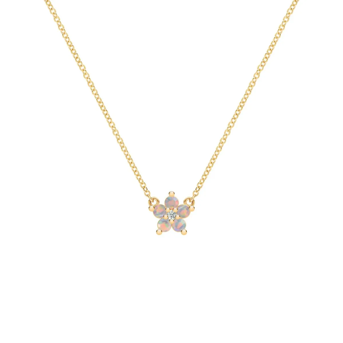 Greenwich Mini Flower Opal & Diamond Necklace in 14k Gold (October) sold by Haverhill