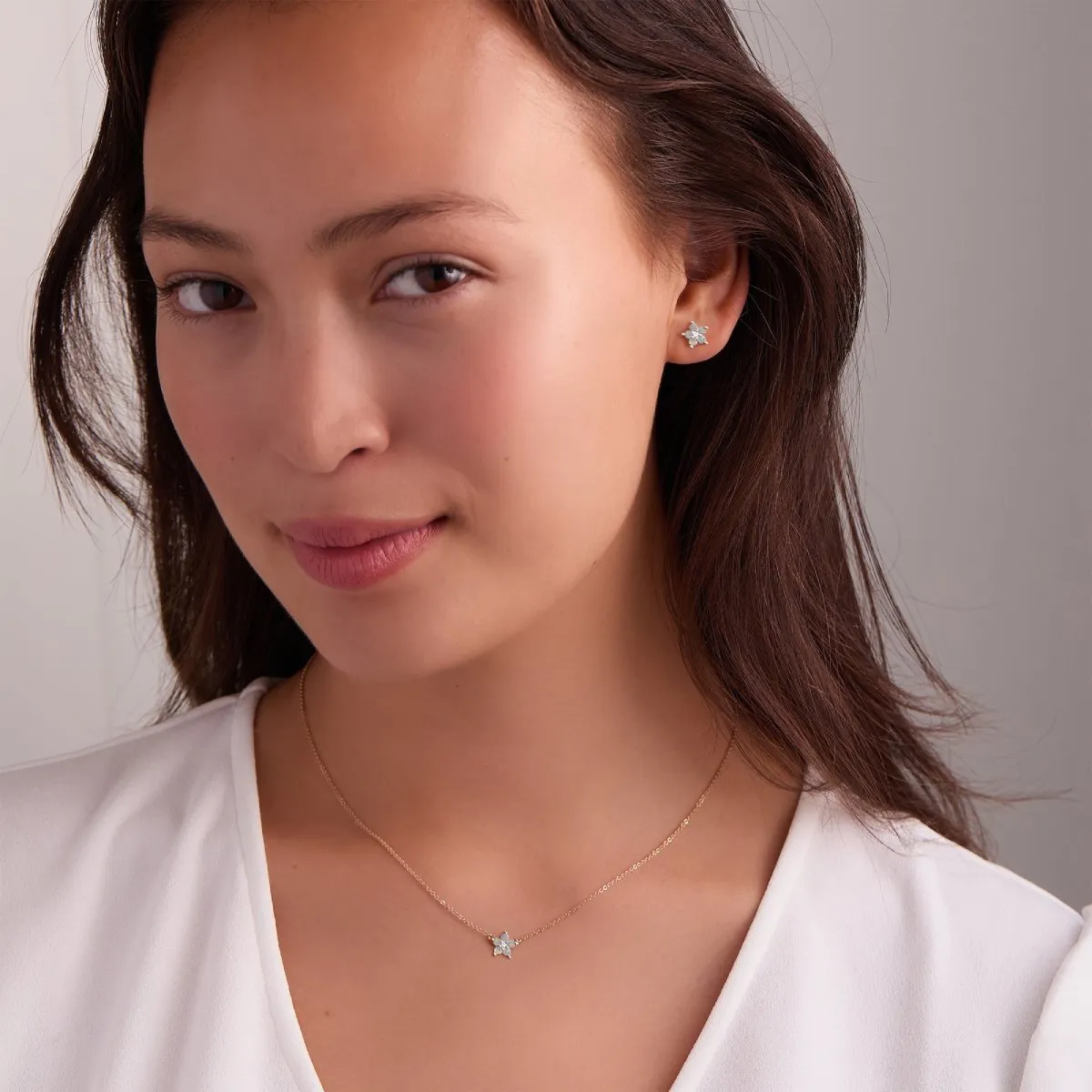 Greenwich Mini Flower Opal & Diamond Necklace in 14k Gold (October) sold by Haverhill product image thumbnail 2