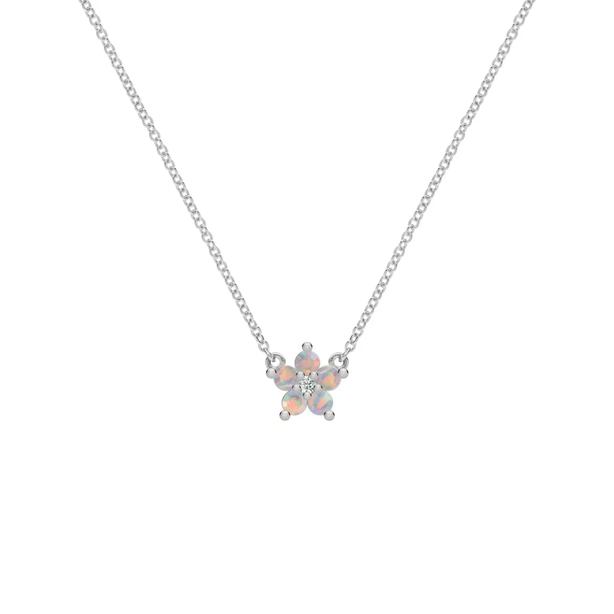 Greenwich Mini Flower Opal & Diamond Necklace in 14k Gold (October) sold by Haverhill product image thumbnail 5