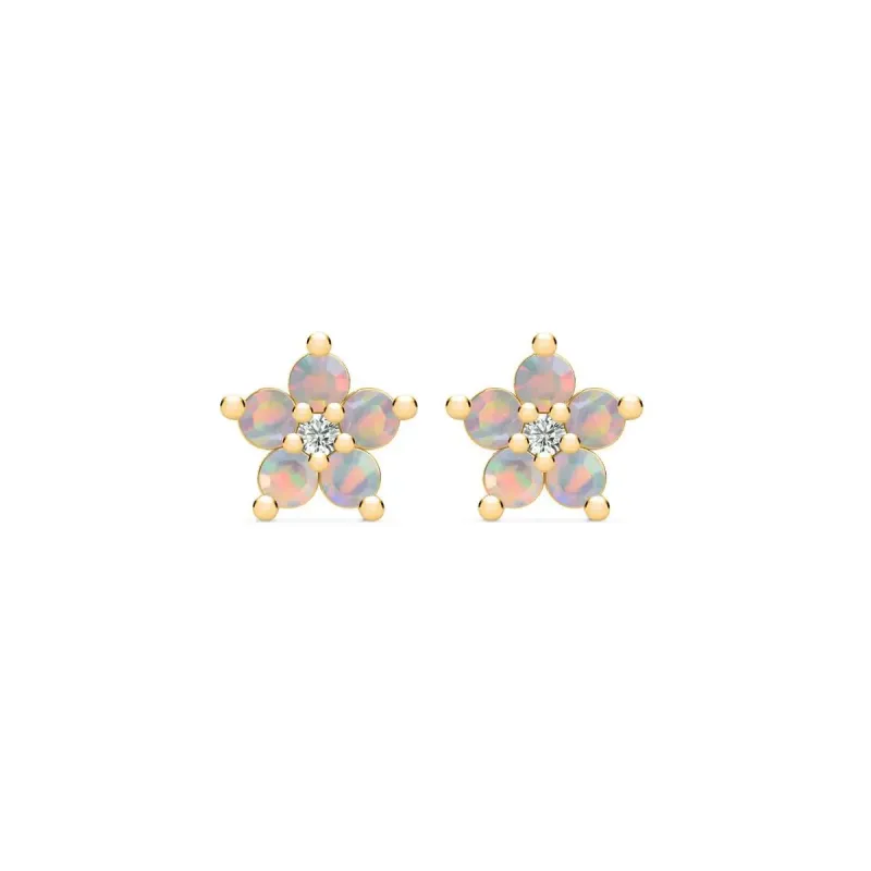 Greenwich Mini Flower Opal & Diamond Earrings in 14k Gold (October) sold by Haverhill