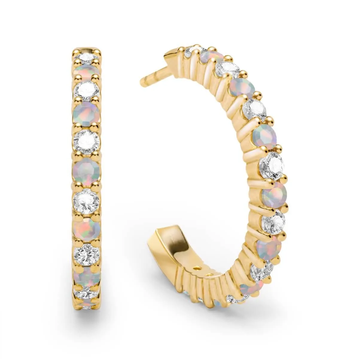 Rosecliff Diamond & Opal Hoop Earrings in 14k Gold (October) sold by Haverhill