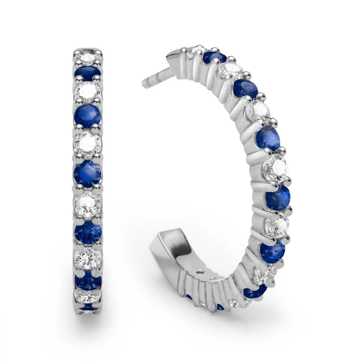 Rosecliff Diamond & Sapphire Hoop Earrings in 14k Gold (September) sold by Haverhill product image thumbnail 5