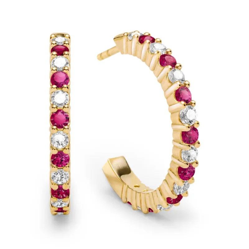 Rosecliff Diamond & Ruby Hoop Earrings in 14k Gold (July) sold by Haverhill