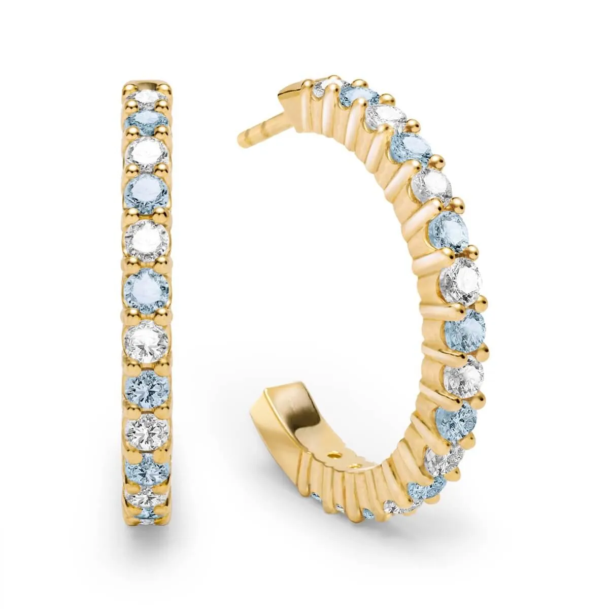 Rosecliff Diamond & Nantucket Blue Topaz Hoop Earrings in 14k Gold (December) sold by Haverhill