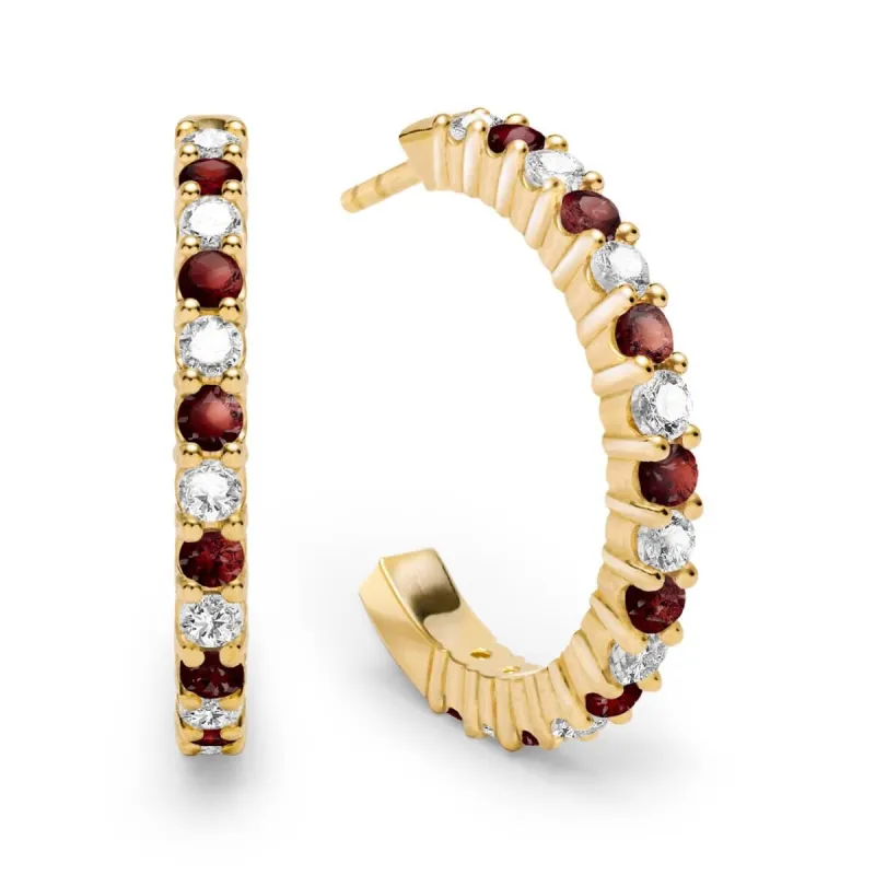 Rosecliff Diamond & Garnet Hoop Earrings in 14k Gold (January) sold by Haverhill
