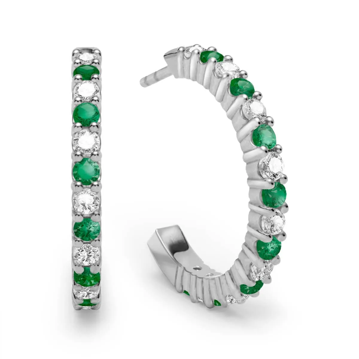 Rosecliff Diamond & Emerald Hoop Earrings in 14k Gold (May) sold by Haverhill product image thumbnail 5