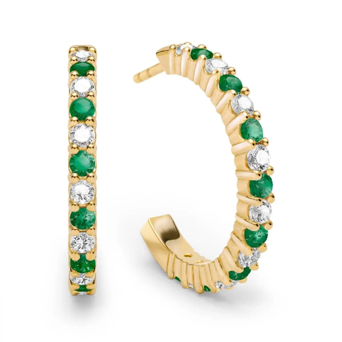 Rosecliff Diamond & Emerald Hoop Earrings in 14k Gold (May) sold by Haverhill
