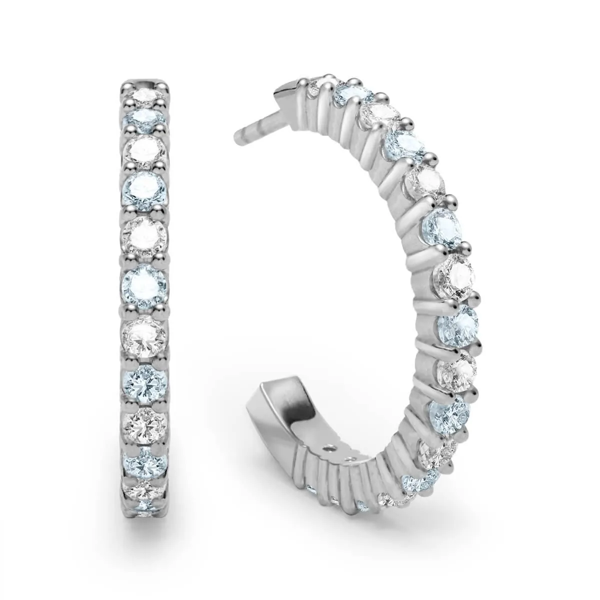 Rosecliff Diamond & Aquamarine Hoop Earrings in 14k Gold (March) sold by Haverhill product image thumbnail 5