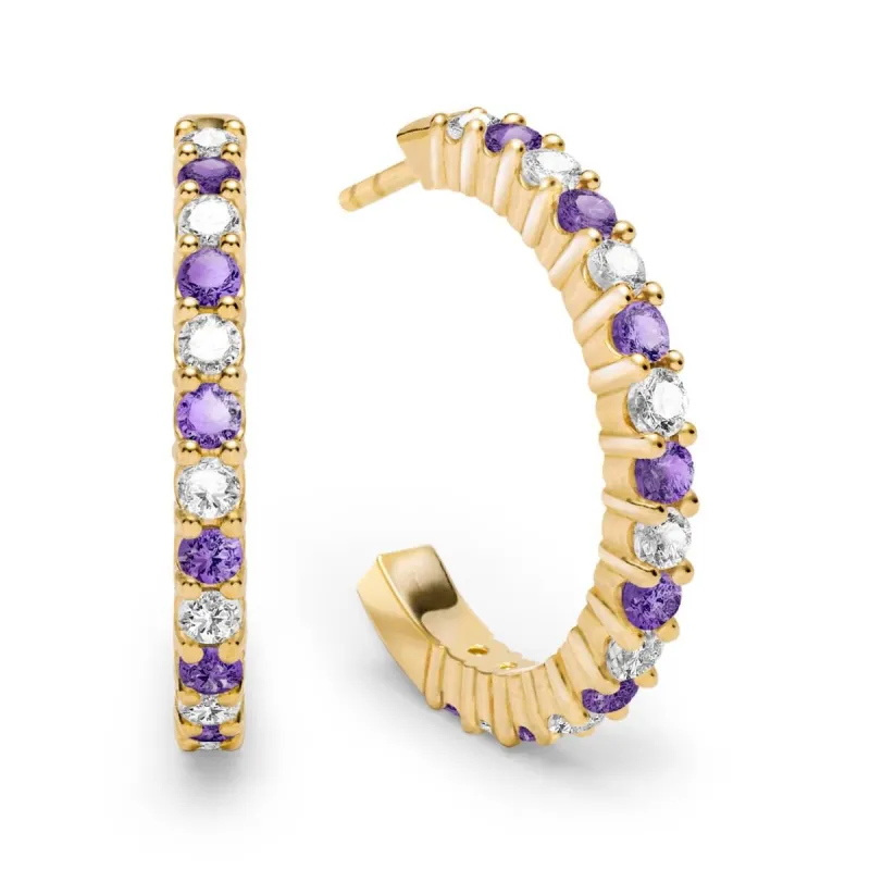 Rosecliff Diamond & Amethyst Hoop Earrings in 14k Gold (February) sold by Haverhill