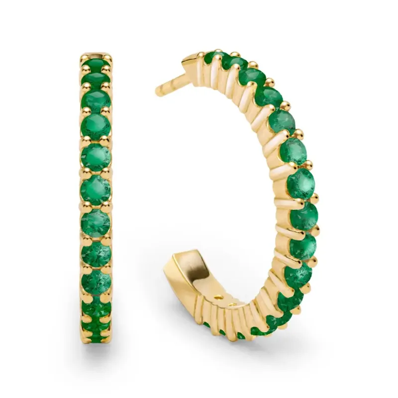 Rosecliff Emerald Hoop Earrings in 14k Gold (May) sold by Haverhill