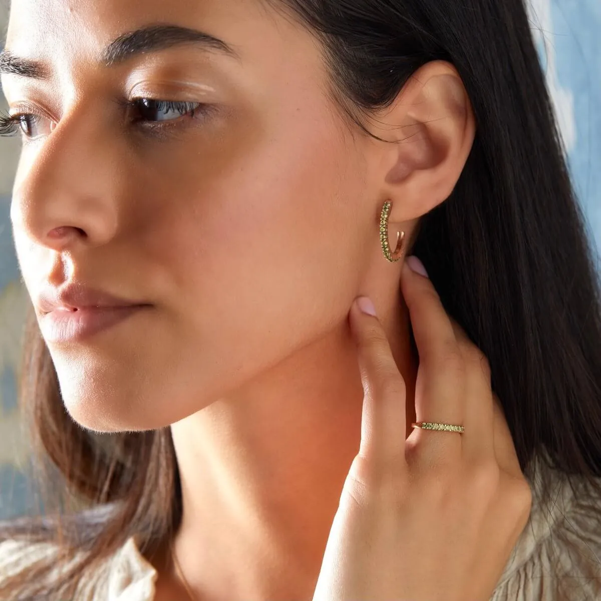 Rosecliff Peridot Hoop Earrings in 14k Gold (August) sold by Haverhill product image thumbnail 2