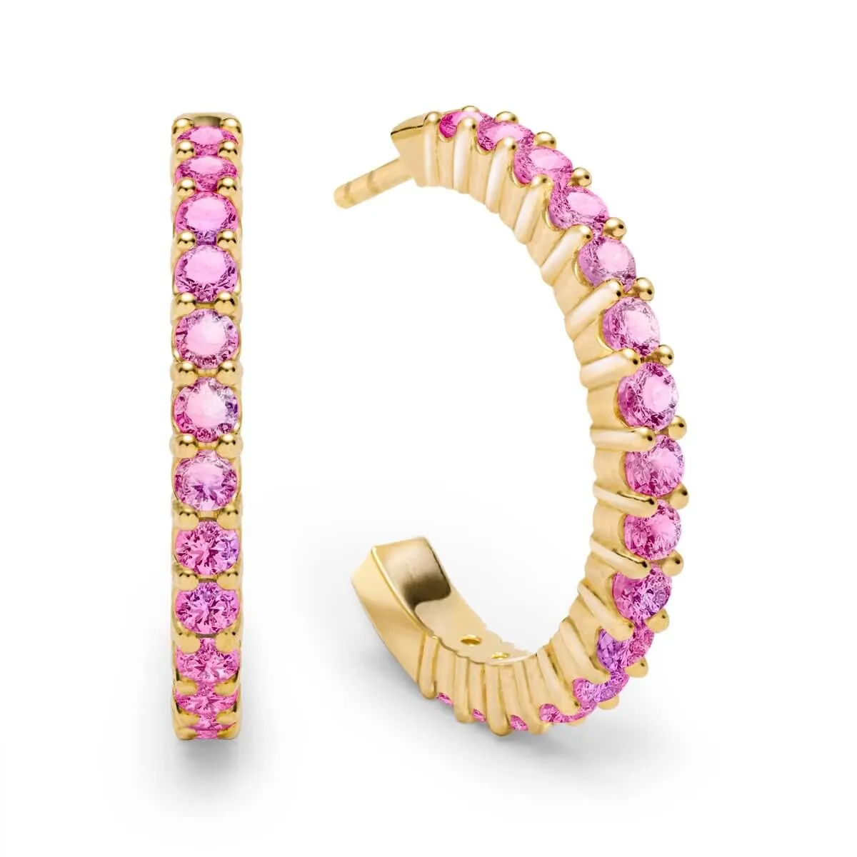 Rosecliff Pink Sapphire Hoop Earrings in 14k Gold (October) sold by Haverhill