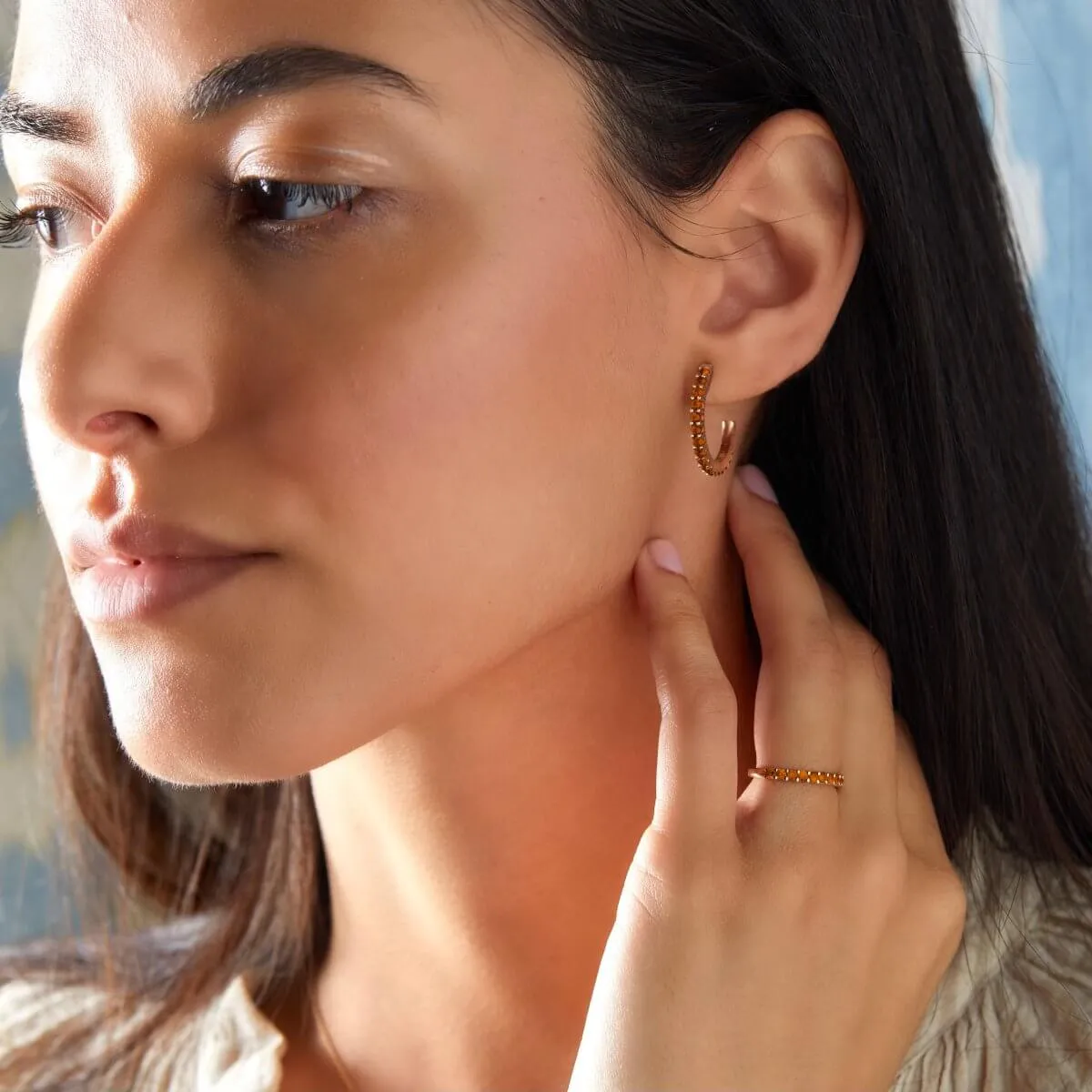 Rosecliff Citrine Hoop Earrings in 14k Gold (November) sold by Haverhill product image thumbnail 2